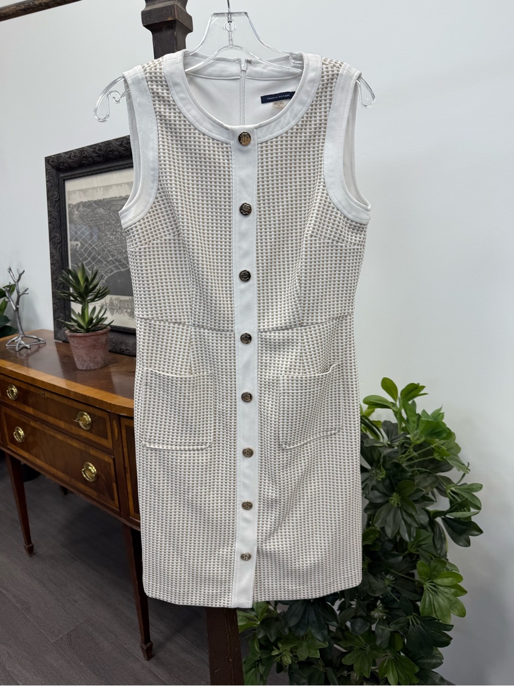 Tommy Hilfiger Cream Sleeveless Button-Front Mini Dress